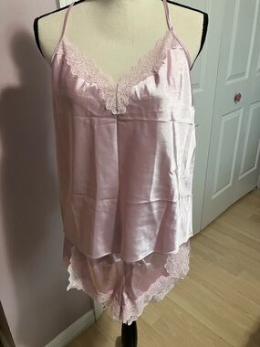 INC International Concepts Light Pink Satin Lace Cami & Short Set
